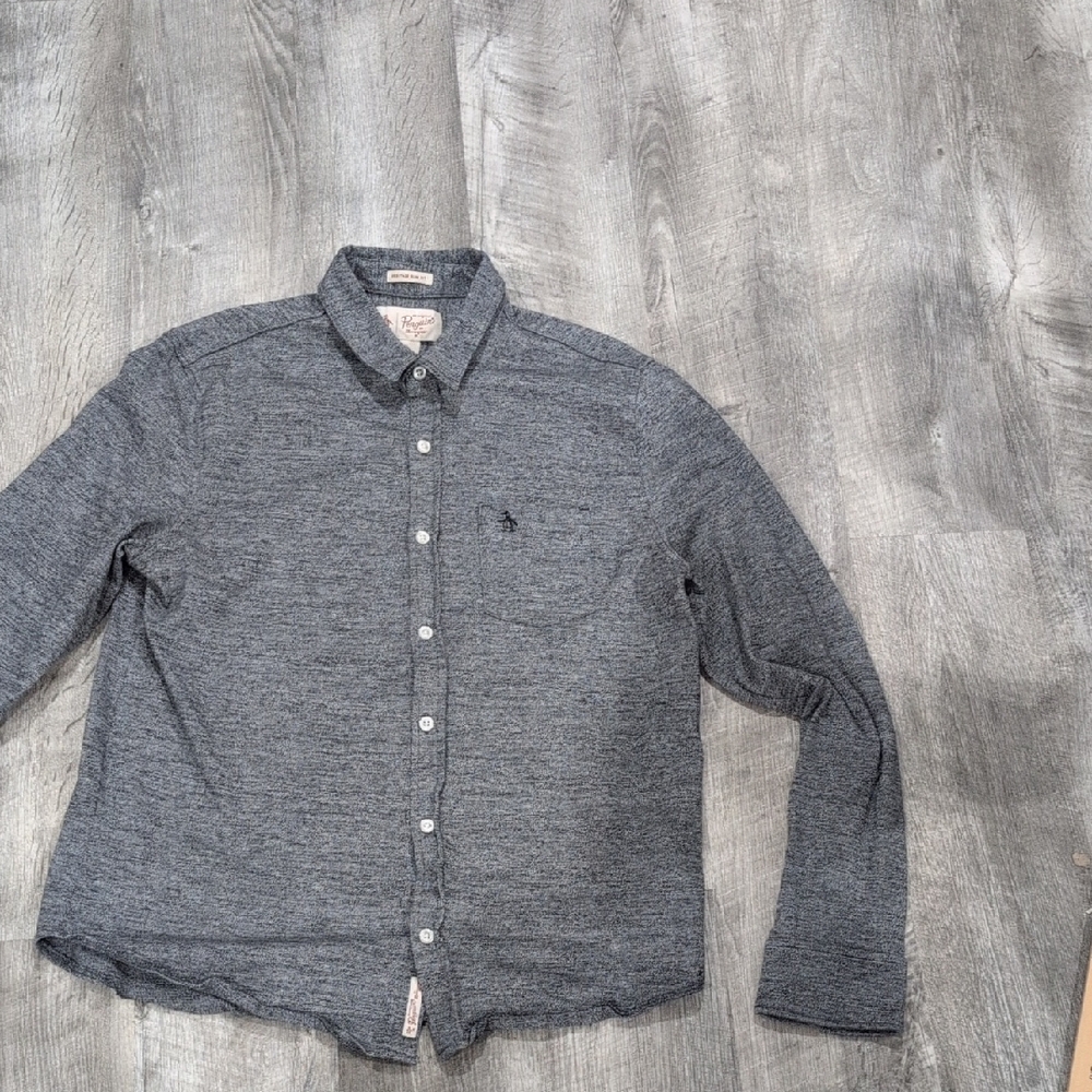Original Penguin Men's Gray Button-Down Soft Fabric Shirt Slim Fit Size Large